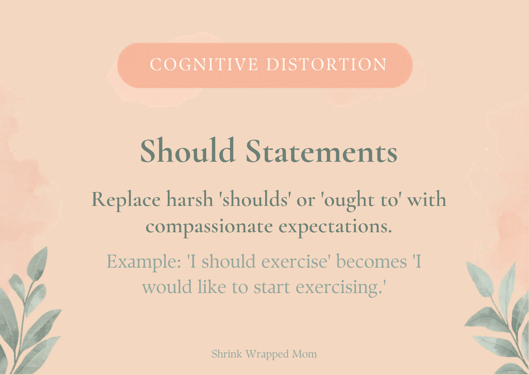 CBT flashcard showing cognitive distortion identification technique for anxiety management