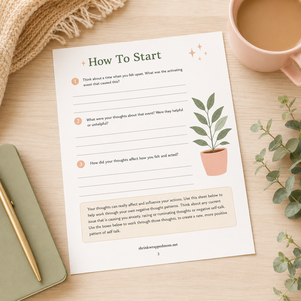 Flip That Thought cognitive reframing worksheet included in the Anxiety Toolkit 3-piece CBT bundle