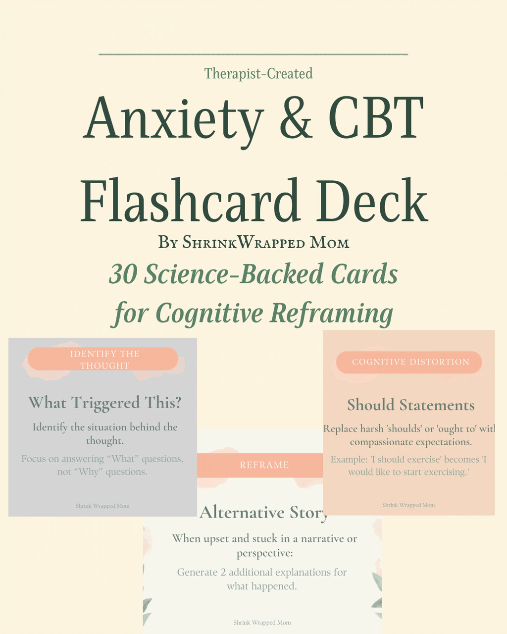 Anxiety & CBT Flashcard Deck — 30-Card Digital Download