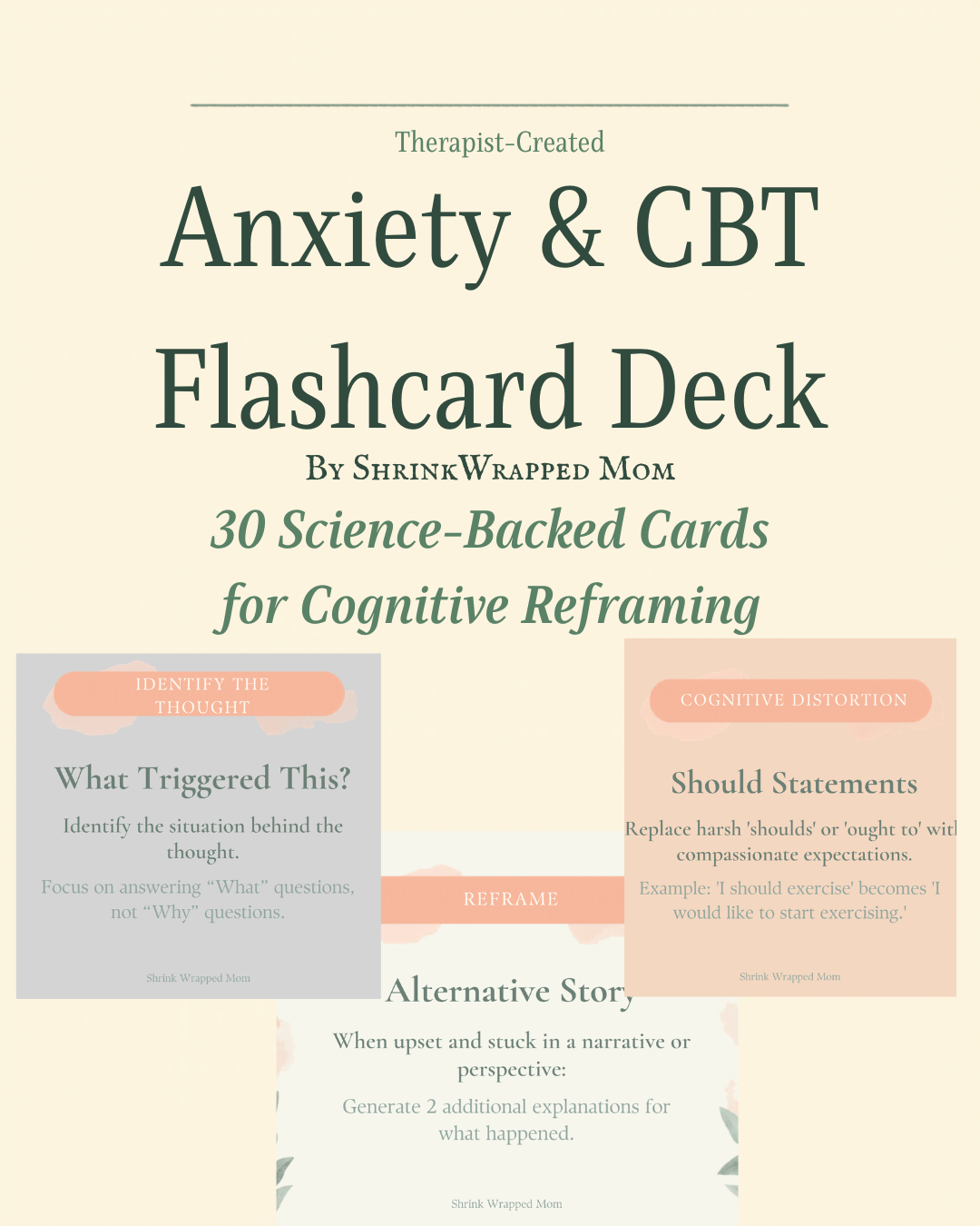 Anxiety & CBT Flashcard Deck — 30-Card Digital Download
