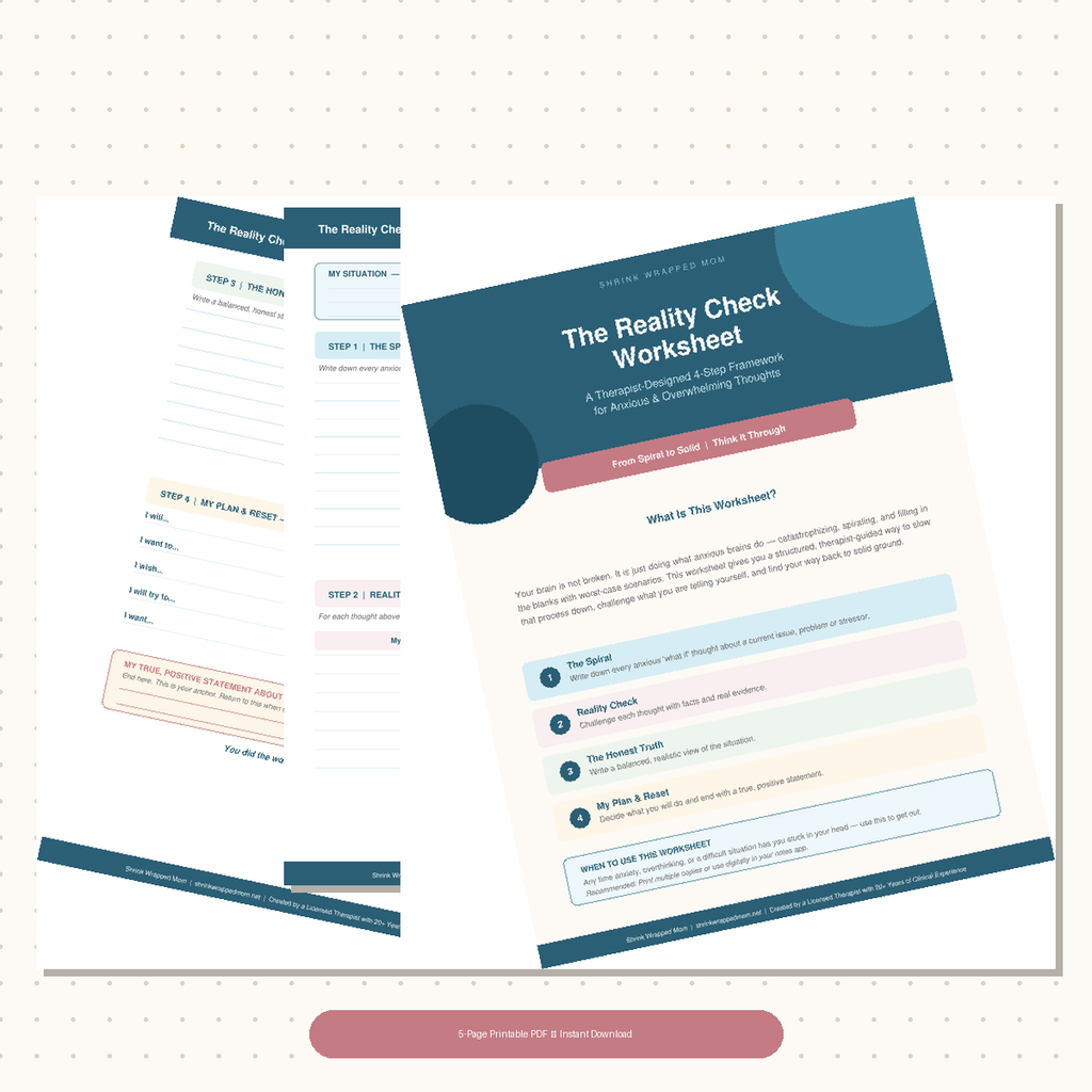The Reality Check Worksheet — A Therapist-Designed 4-Step Framework for Anxious Thoughts | Instant Digital Download