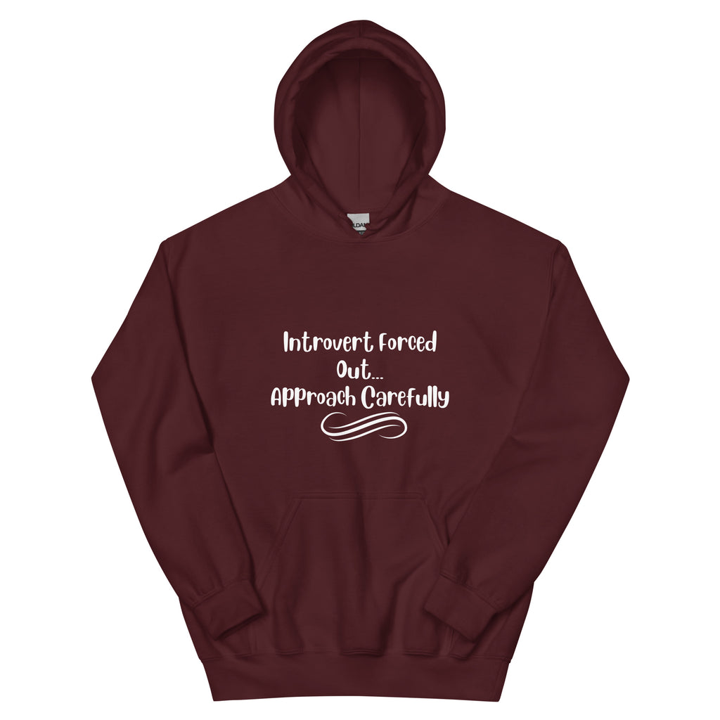 Introvert Forced Out Approach Carefully hoodie – front text original design
